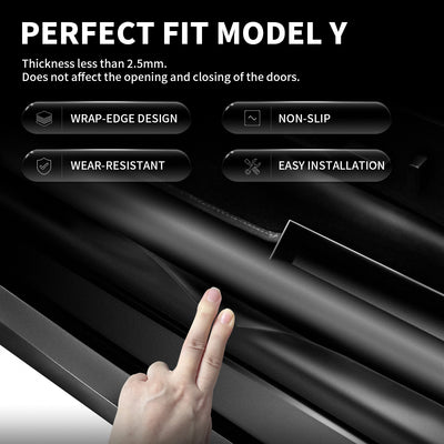 Tesla Model Y 2020-2023 Door Sill Protector Matte TPE & ABS Front and Rear Door Entry Guard Decoration Scuff Plate Accessories, Don't fit 7 Seats