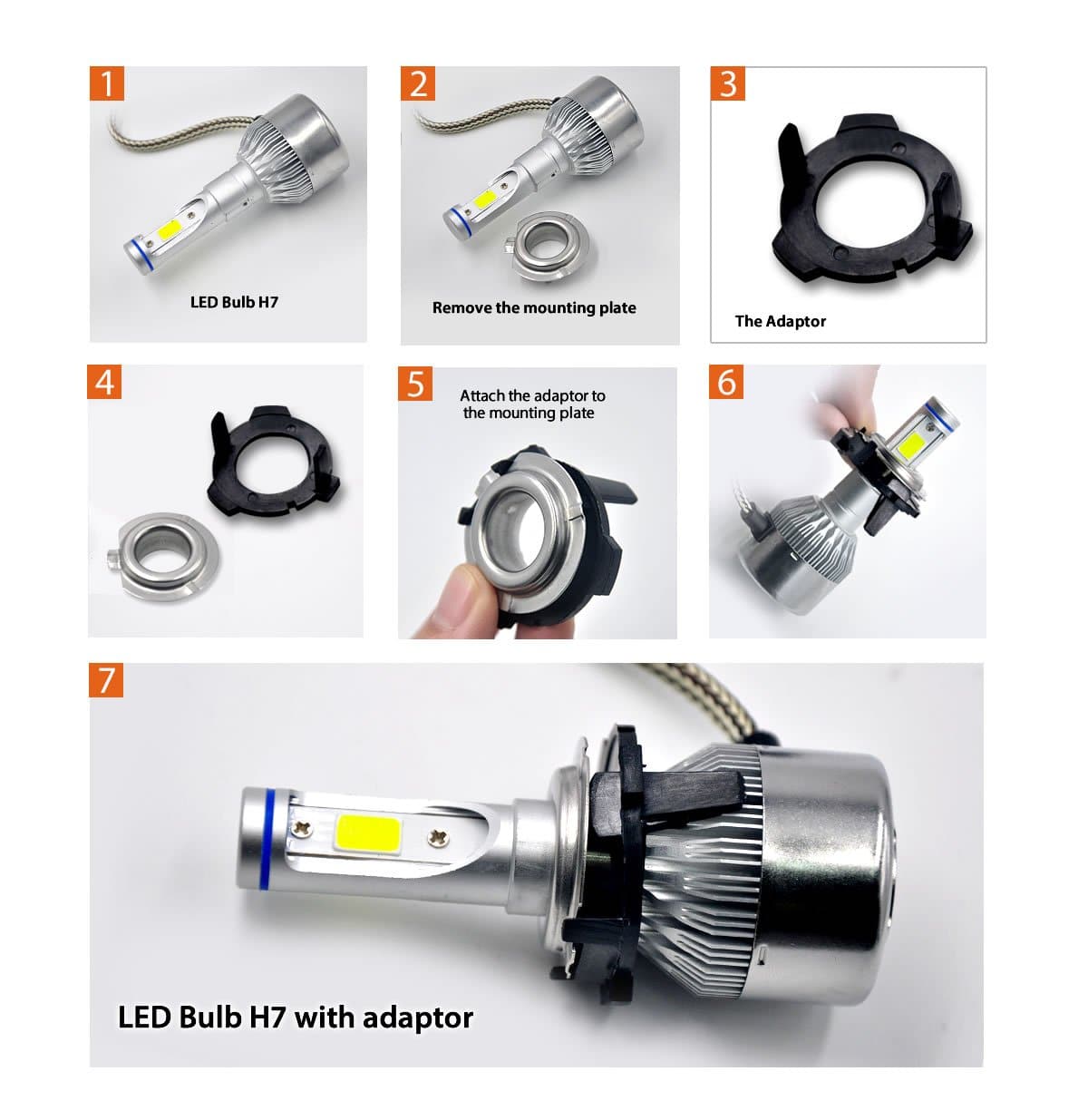 TK113 2x H7 LED Bulb Holder Adapter Retainer Fit for Volkswagen Lamand