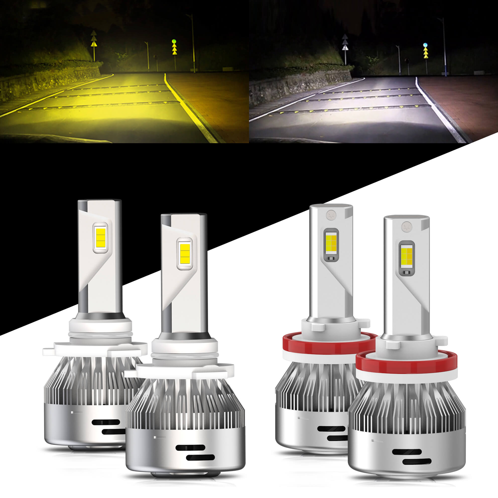 Lasfit Combo 9005 9006 LED Headlight Bulbs High & Low Beam, 60W 6000LM 6000K Cool White, 4pcs, Size: 9005/HB3; 9006/HB4