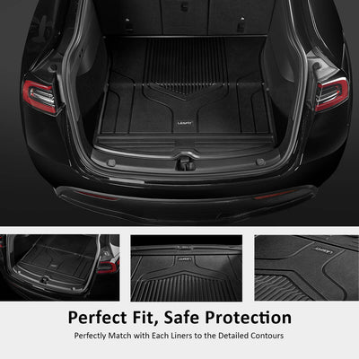 Tesla Model Y 2020-2023 Custom Floor Mats TPE Material 1st & 2nd & Cargo, Don't fit 7 Seats