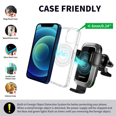 [AC Version] Wireless Car Charger Phone Holder 15W Qi Fast Charging Dash Windshield Air Vent Mount