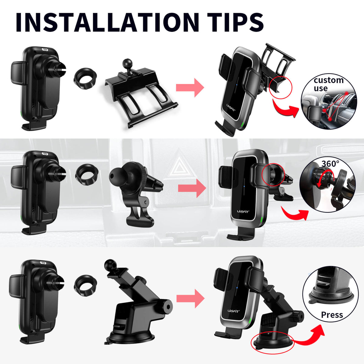 Smartphone Mount Holder with Adjustable Air Vent Clip for Toyota RAV4 2019-2024 (Not for LE/XLE/SE Smartphone Mount Holder with Adjustable Air Vent Clip for Toyota RAV4 2019-2024 (Not for LE/XLE/SE