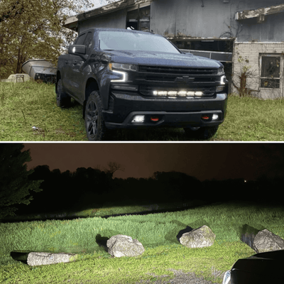 A Lasfit 32" Light Bar In The Grille Of The 2021 Chevrolet Silverado Trail Boss