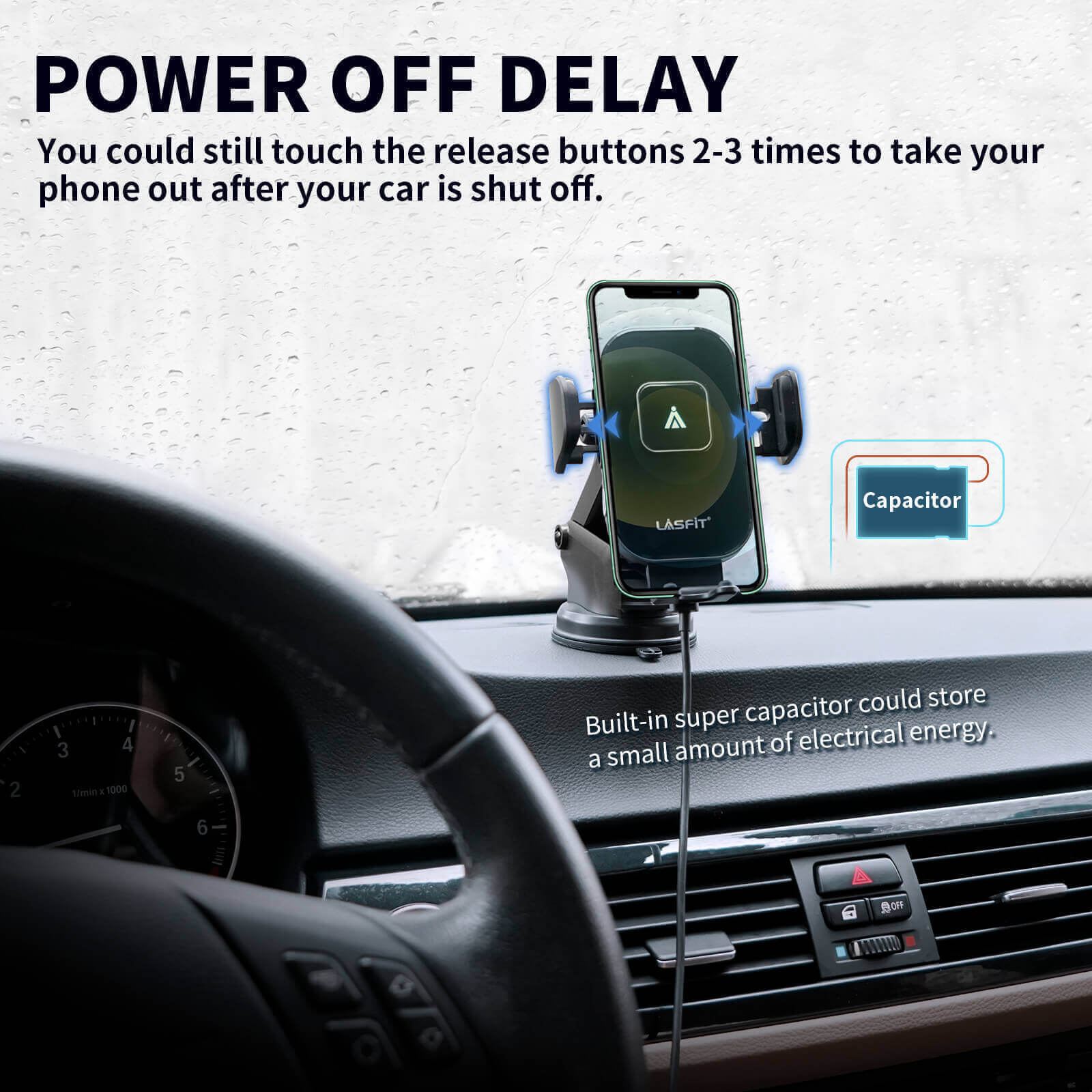 CC Version] Wireless Car Charger Phone Holder 15W Qi Fast Charging Da