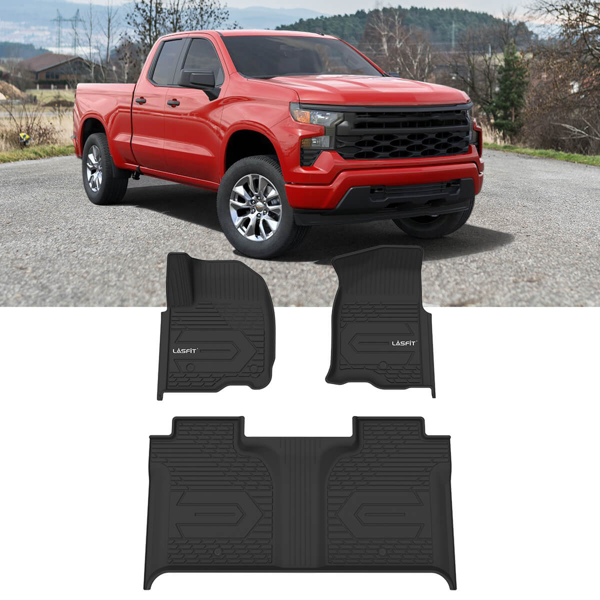 3W Ford F150 Custom Floor Mats SuperCrew Cab 2015-2024 (Cut to Fit with Under-seat Storage) TPE Material & All-Weather Protection 2015-2024 / F150