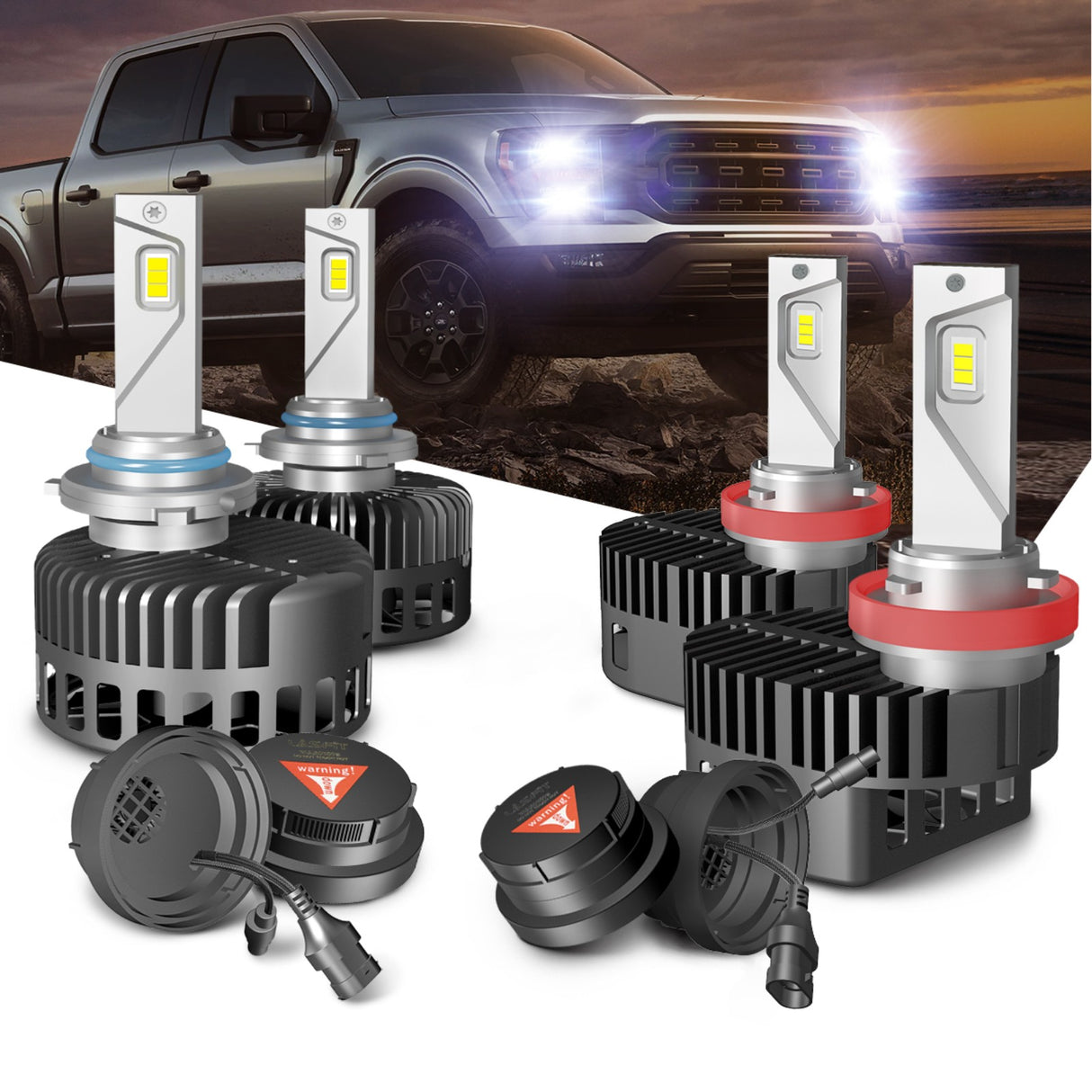 Fit for Ford F-150 XL XLT 2021-2023 Custom H11 9005 LED Bulbs w/Dust Cover | Pro-DC Series