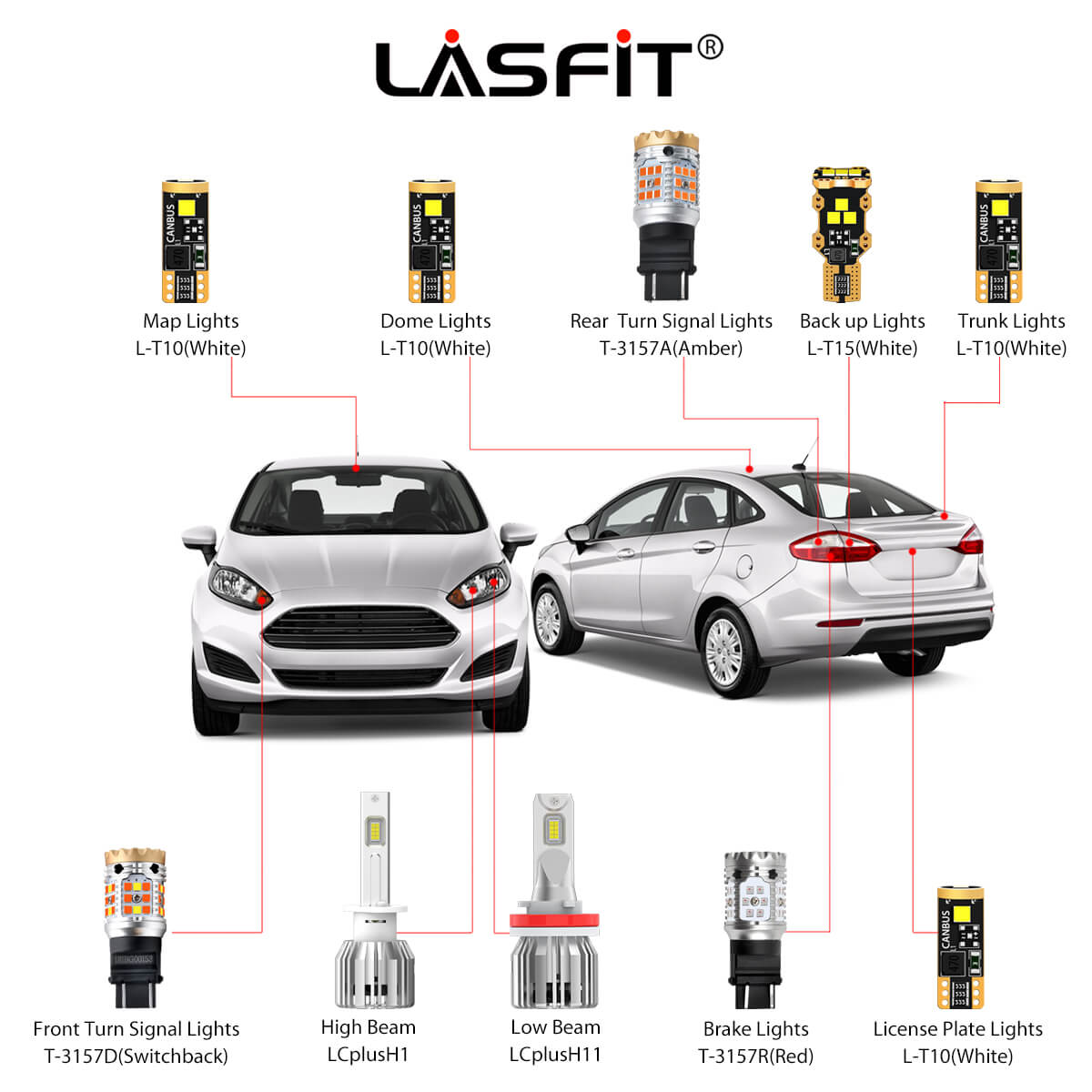 2014-2019 Fiesta LED Bulbs H11 Interior Exterior Plug and P