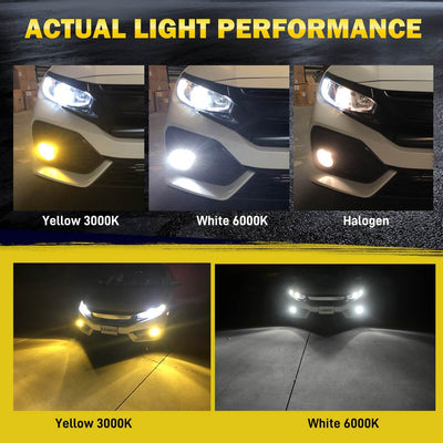 Bright White 9005/HB3 LED Bulbs and Switchback H11/H16 Fog Lights Combo Package | 4 Bulbs