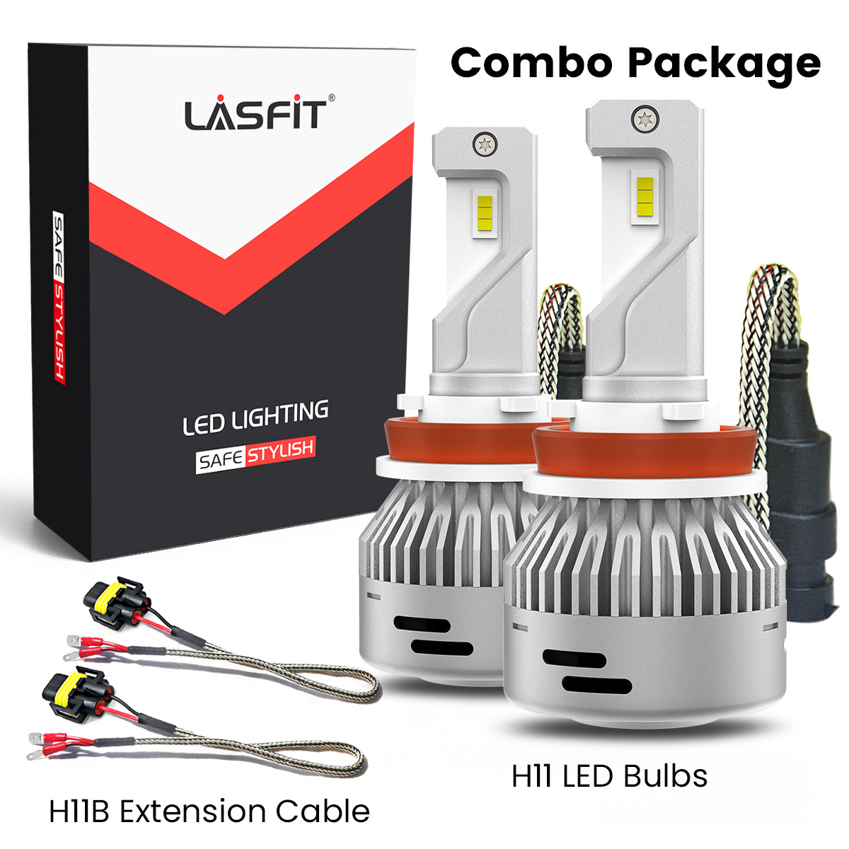 H11 LED Bulbs Plus Extension Cable To Replace H11B Bulbs