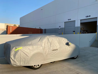 LASFIT 6 Layers Car Cover Waterproof All Weather Fitted Vehicle Covers For Automobiles, Outdoor Full Cover Rain Sun UV Protection with Zipper Cotton, Universal Fit for LEXUS (186-193 inch)