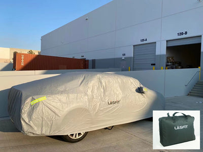 LASFIT 6 Layers Car Cover Waterproof All Weather Fitted Vehicle Covers For Automobiles, Outdoor Full Cover Rain Sun UV Protection with Zipper Cotton, Universal Fit for LEXUS (186-193 inch)