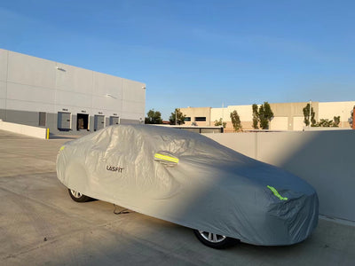 LASFIT 6 Layers Car Cover Waterproof All Weather Fitted Vehicle Covers For Automobiles, Outdoor Full Cover Rain Sun UV Protection with Zipper Cotton, Universal Fit for LEXUS (186-193 inch)