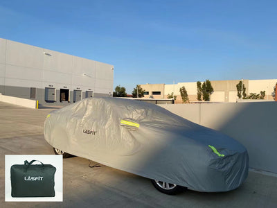 LASFIT 6 Layers Car Cover Waterproof All Weather Fitted Vehicle Covers For Automobiles, Outdoor Full Cover Rain Sun UV Protection with Zipper Cotton, Universal Fit for LEXUS (186-193 inch)