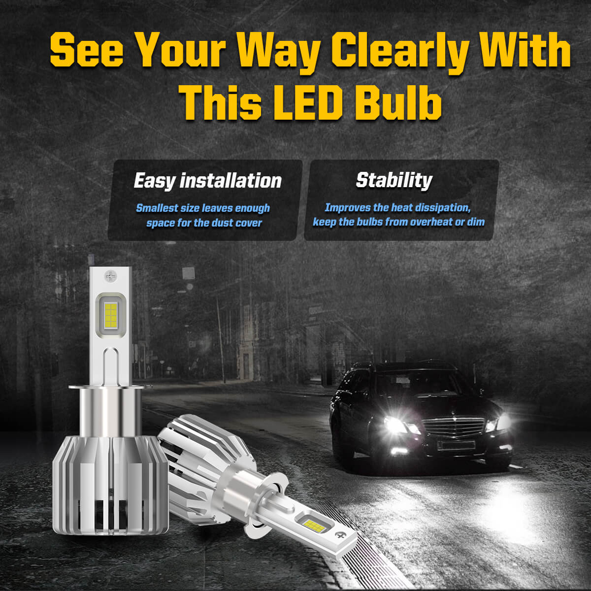 Upgrade H3 LED Headlight Fog Light Bulbs Kit Hi/Low Beam 55W 8000LM 6000K  Whiter