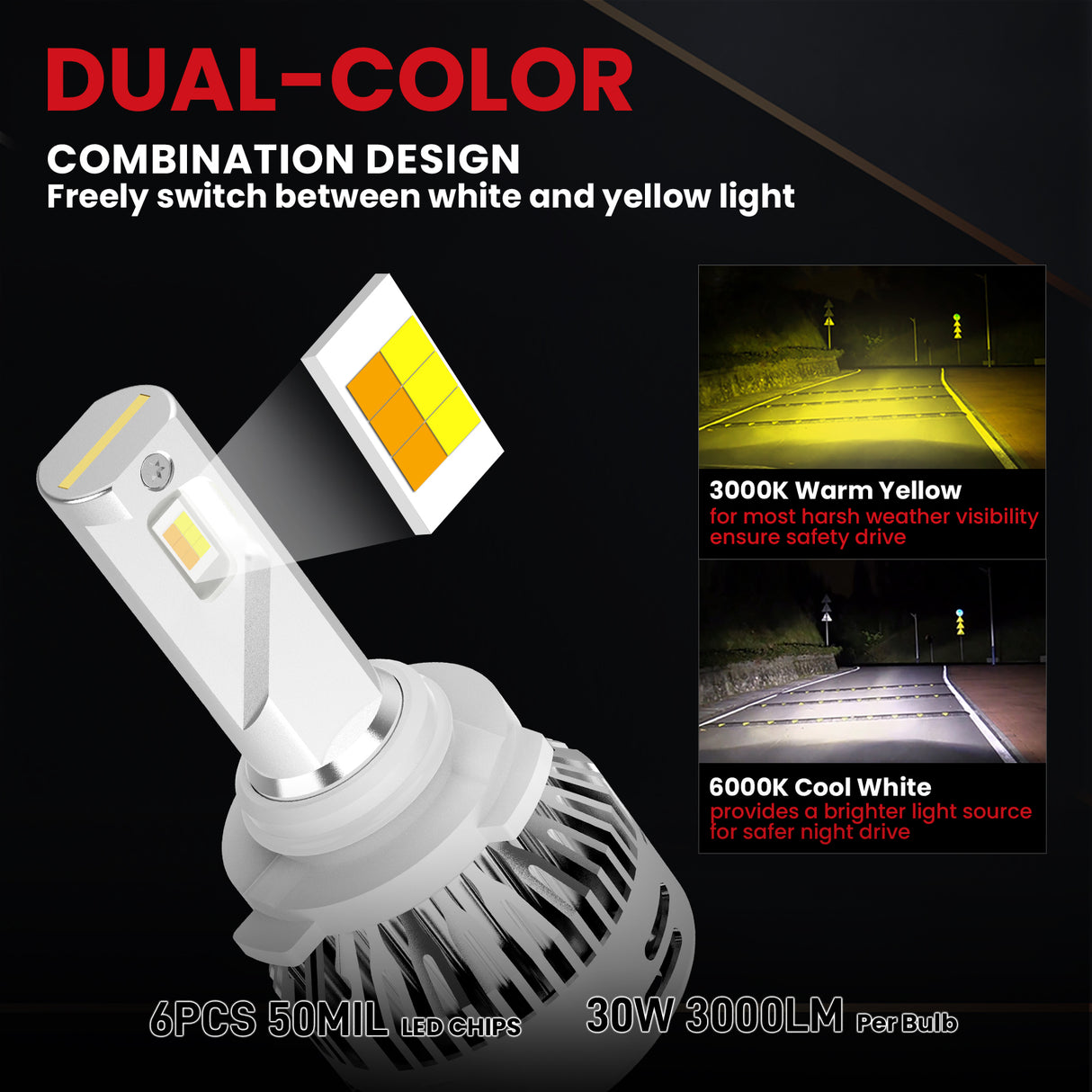 dual color aftermarket led headlight bulb 9005 lasfit