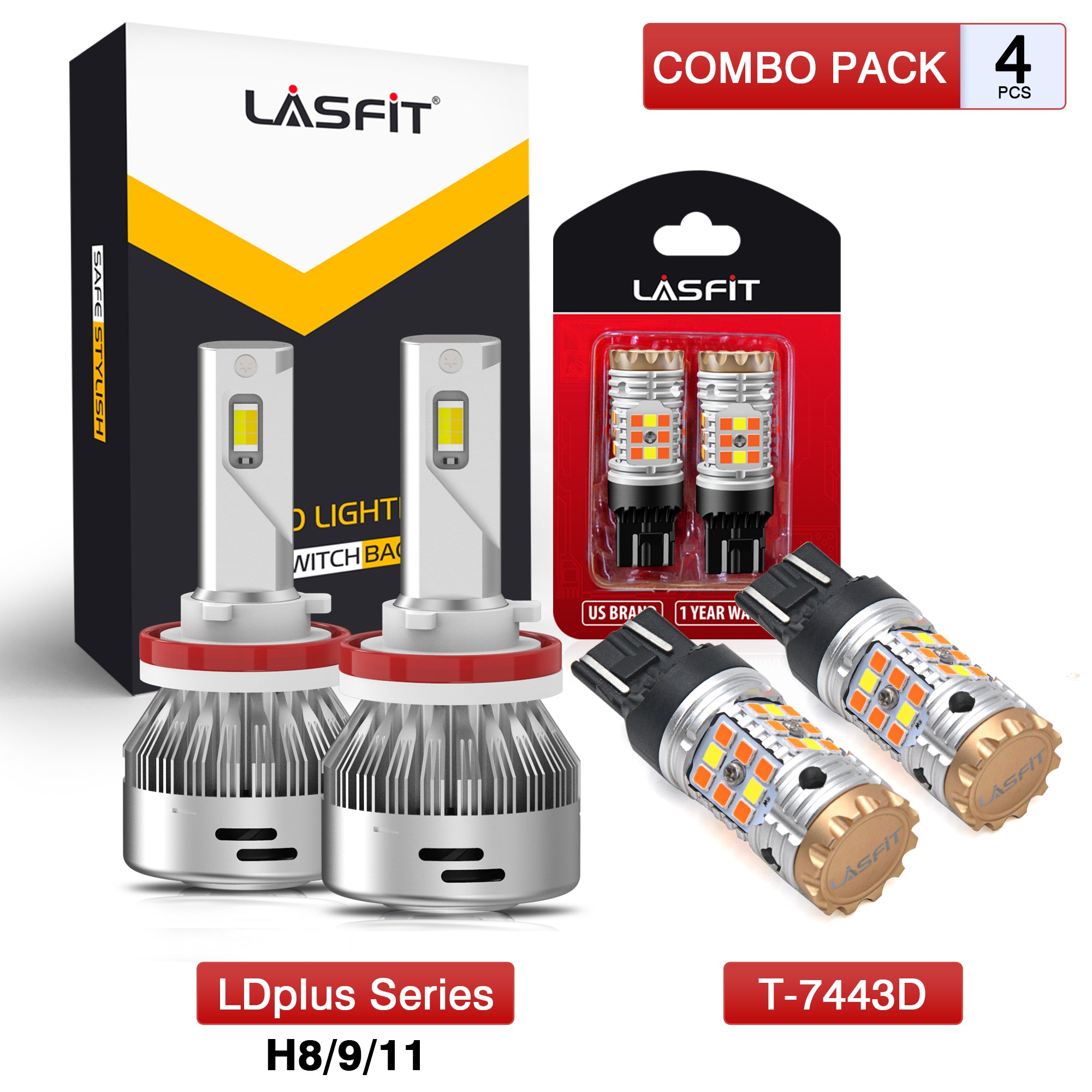 H15 LED Headlight Bulbs, Lasfit High Beam DRL Light Z ES Chips/Error Free,  72W 7600LM 6000K(Pack of 2)