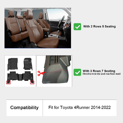 Toyota 4Runner 2014-2024 Custom All Weather Floor Mats TPE Material 1st & 2nd Row
