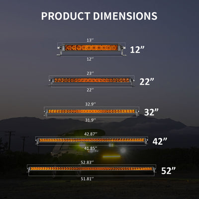 Lasfit 42" Off-Road LED Amber Light Bar With Slim Single Row Combo Flood Spot Design | Roof Rack Windshield Mount