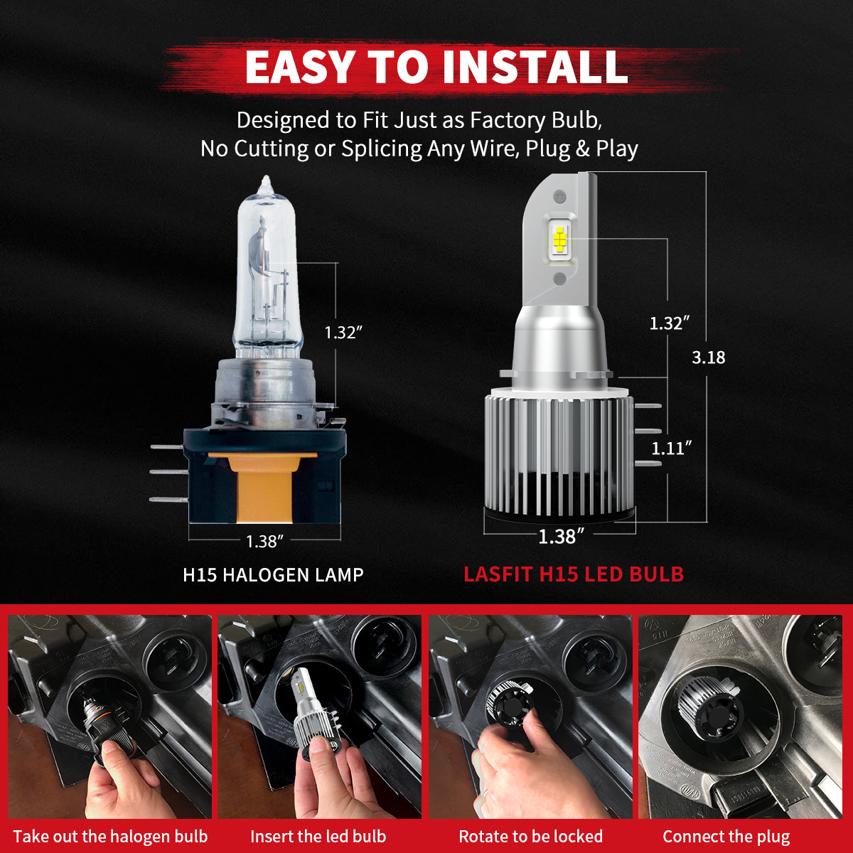 2pcs H15 LED Headlight Bulb Canbus Error Free High Beam DRL CSP 120W LD2261  