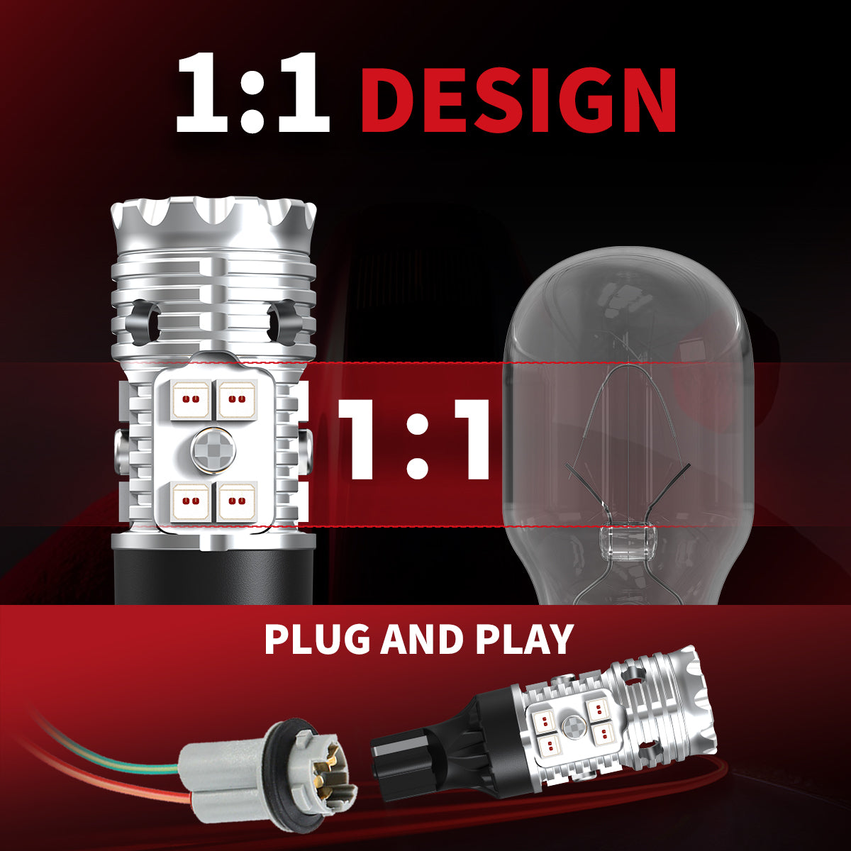 921 912 CANBUS Red LED Third Brake Light Bulb - Upgraded Version, 2 Bulbs
