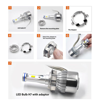 LC Plus H7 LED Bulbs 50W 5000LM 6000K White Plus H7 Bulb Adapter Holders TK003