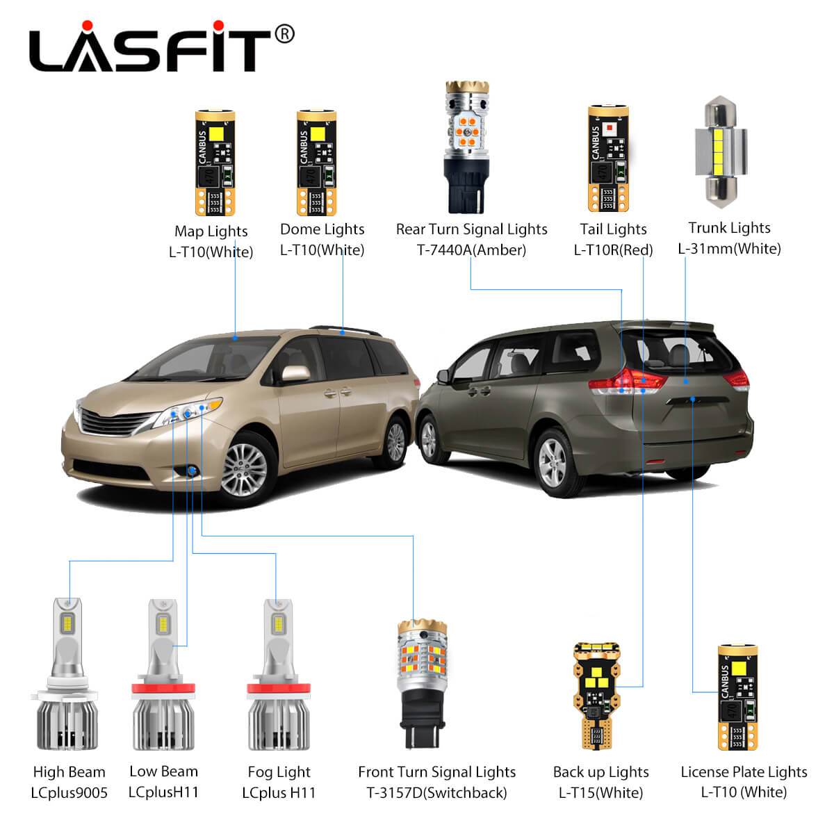 2011-2014 Toyota Sienna LED Bulbs H11 9005 Exterior Interior Bulb Plug