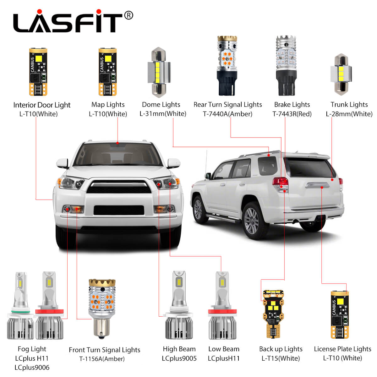 2006 2013 Toyota 4Runner LED Bulbs Exterior Interior Bulb Plug n Play