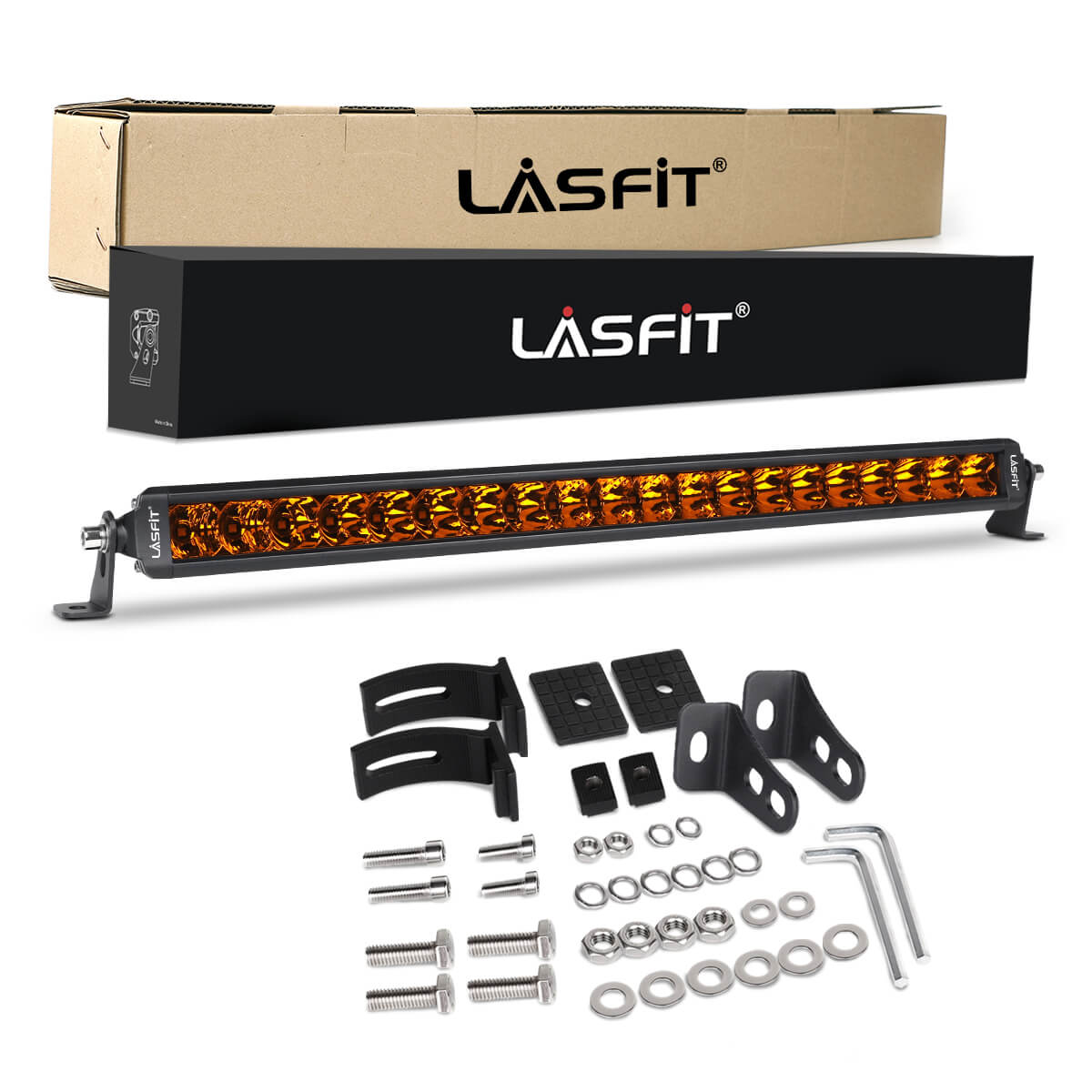 thumbnail image 2 of LASFIT 12-Inch Amber LED Light Bar – Single Row, Spot/Flood Combo, 30W, 5200 Lumens 2 of 5