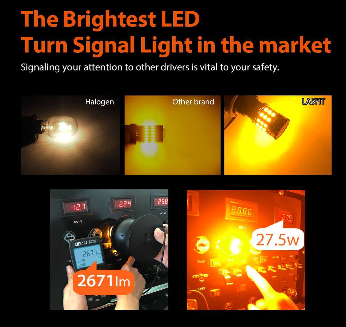 3157 3057 4057 4157 CANBUS Error Free Load Resistor LED Turn Signal Light Bulb | Amber Yellow, 2 Bulbs
