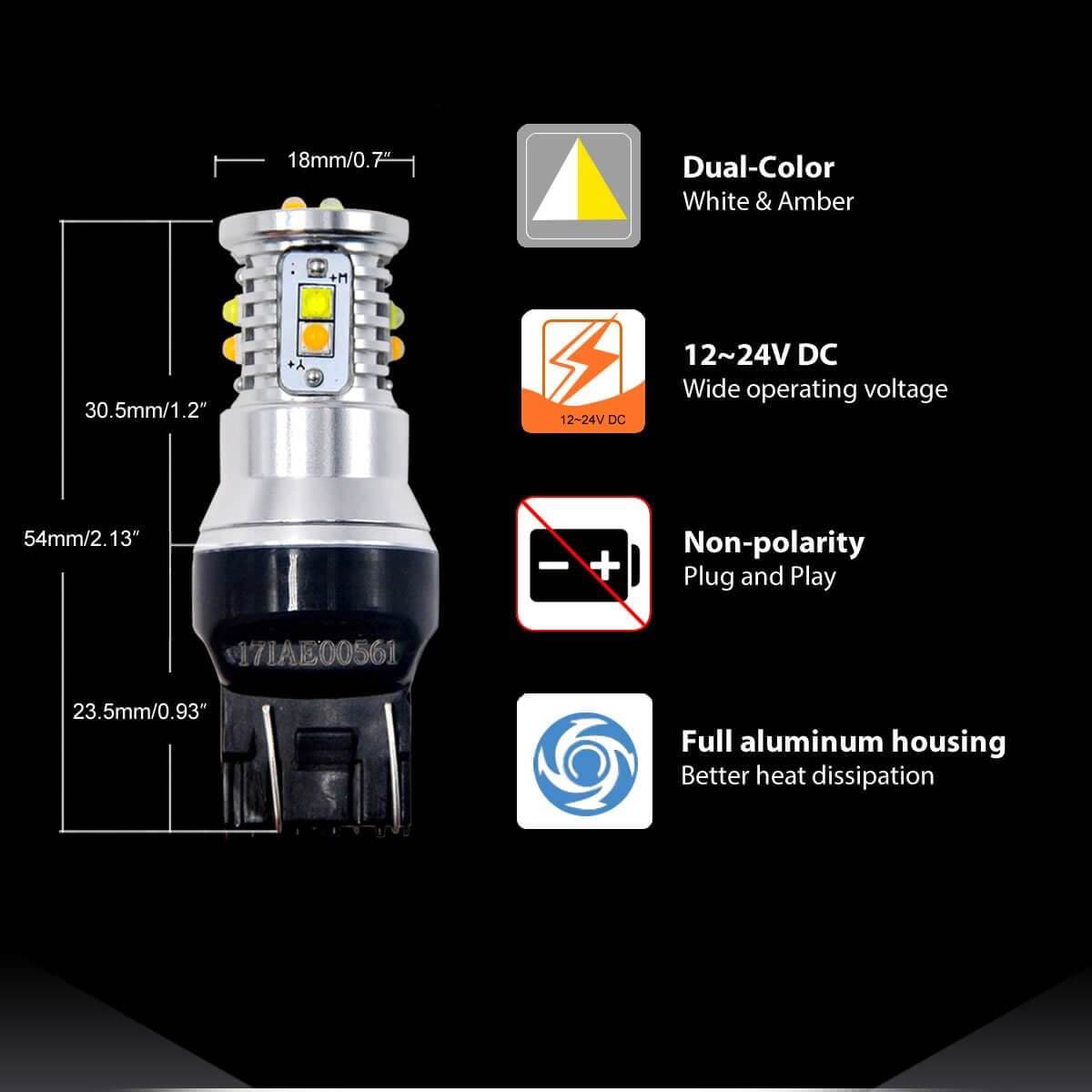  KaTur Bombillas LED Switchback superbrillantes 7443 7444NA 7440  7440NA 992 W21/5W Switchback blanco/ámbar 3014 120SMD con proyector para  luces direccionales y luces de circulación diurna/DRL con resistencias de  carga de 50