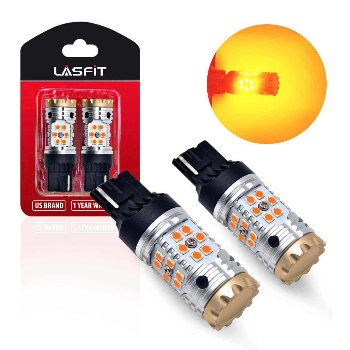 7440 W21W CAN-BUS Anti Hyper Flash LED Turn Signal Lights, Amber Yellow