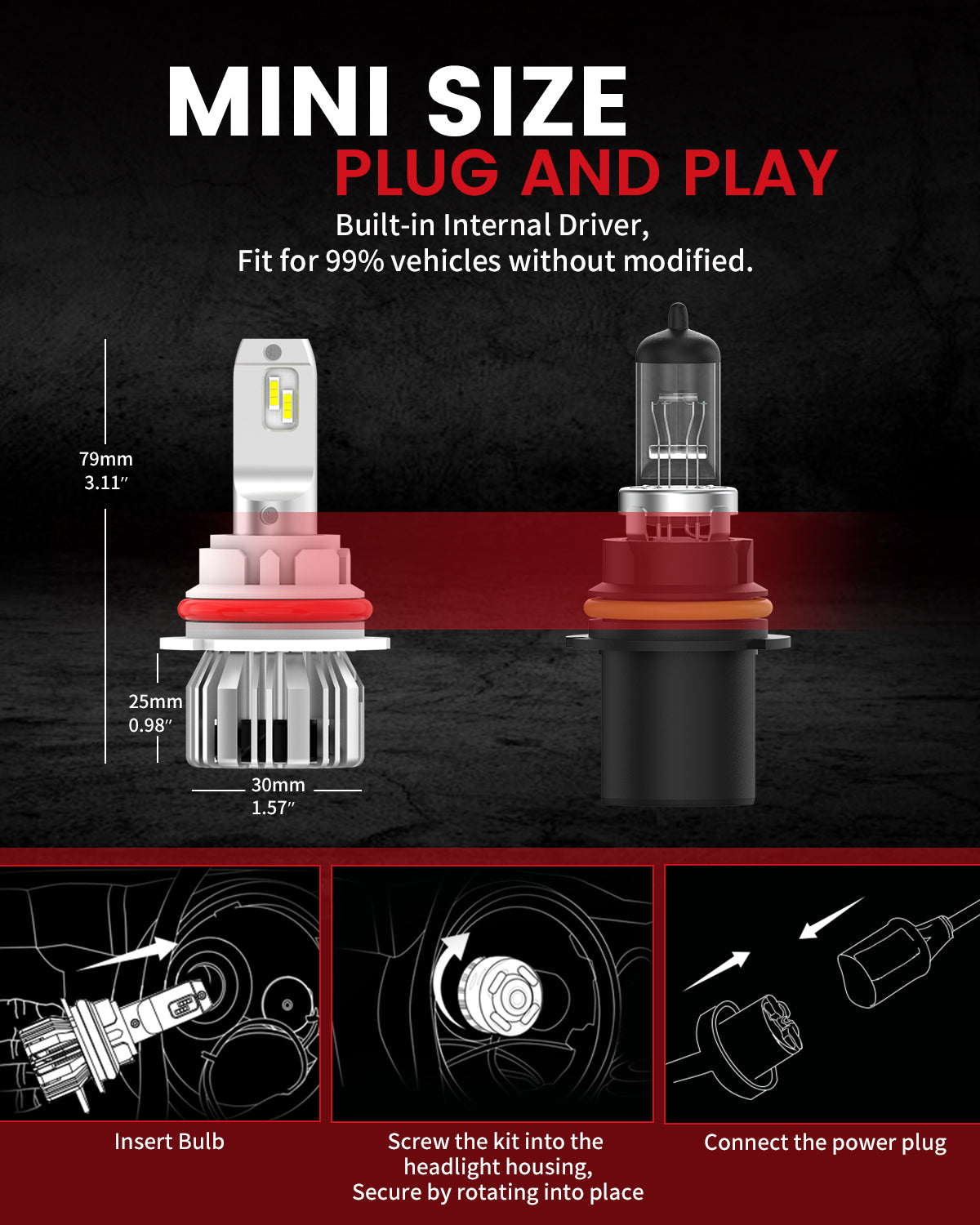 9007 HB5 LED Bulb 50W 5000LM 6000K White