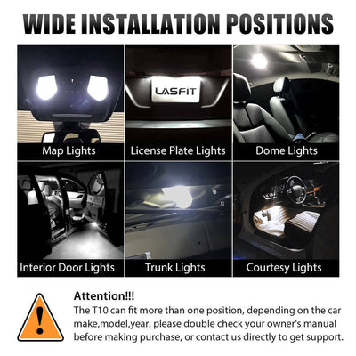 T10 194 168 LED Interior + Exterior Light Bulbs Error Free | 4-10 Bulbs White